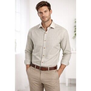 Robert Graham Mens Button Up Large Blue Green Geometric Embroidered Flip Cuff XL